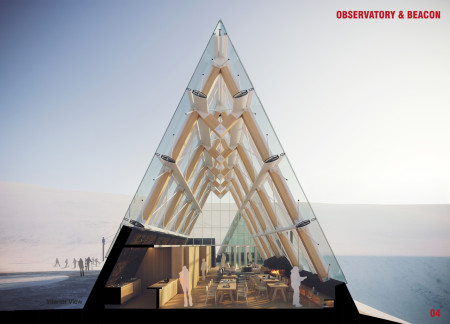 Charred Wooden Shingles and Glass Enclosure Enabling Northern Lights Observation in a Nordic Ski Setting