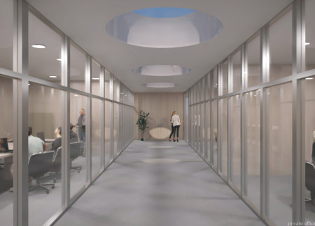 Biophilic Workspaces Enhanced by Recycled Polycarbonate and Sustainable Timber Integration