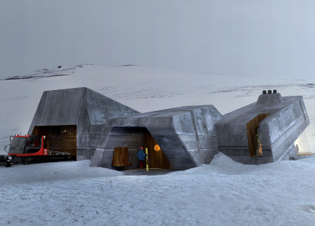 Rammed Earth Shelter with Snow-Resistant Angled Roofs for Ski Retreat