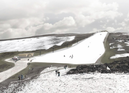 Arching Timber Structure Featuring Cross-Laminated Panels and Charred Shingles in a Ski Lodge Environment