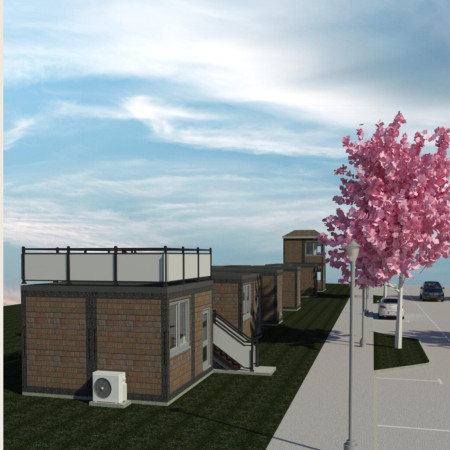 Charred Wooden Shingles and Reclaimed Timber Panels in Modular Community Housing