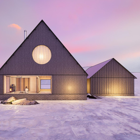 Charred Ash Exterior Overlooking Volcanic Landscapes in a Sustainable Ski Lodge