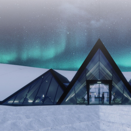 Basalt Facade and Geometric Form Intertwined with Cultural Narratives in a Community Space