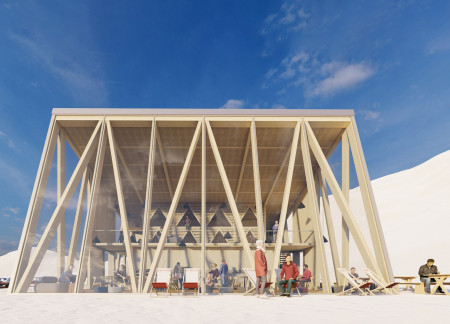 Cross-Laminated Timber Capsules Nestled Within a Snowy Landscape for Community Recreation