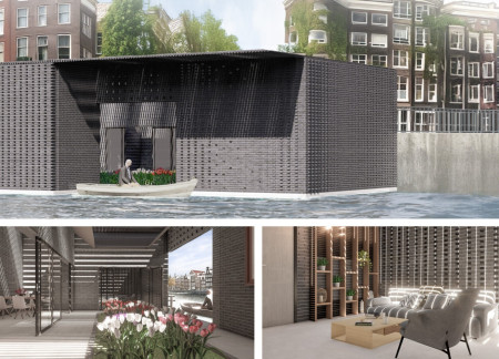 Buoyant Residence Featuring Intricate Brickwork and Asymmetrical Roof Form Overlooking the Canal