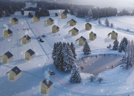 Charred Wooden Shingles and Green Roofs Define a Community Center Emphasizing Sustainable Materials
