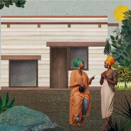 Rammed Earth Walls and Circular Water Pits in a Community-Focused Habitat