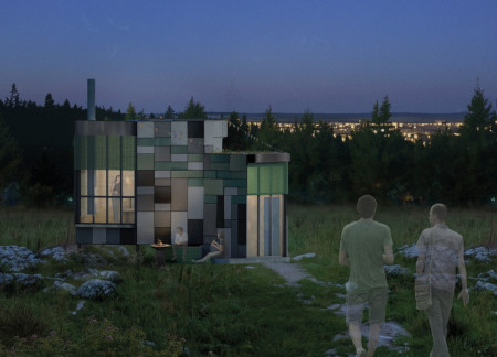 Charred Wooden Shingles and Acoustic Tiles Create a Flexible Micro Living Space