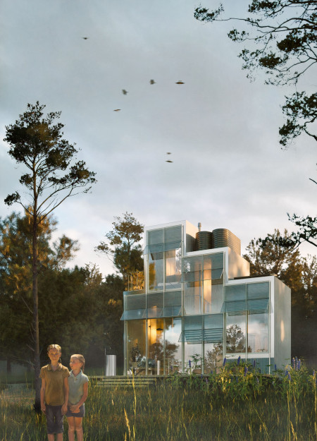 A Residence Composed of Interlocking Timber Volumes