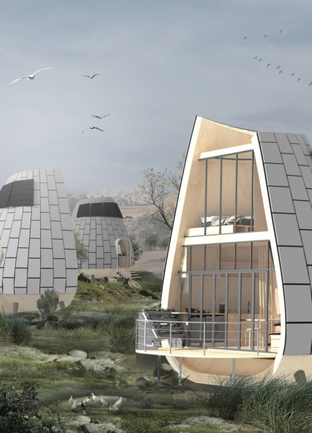 Water-Efficient Residence Featuring Sustainable Microfiber Panels and Timber Construction