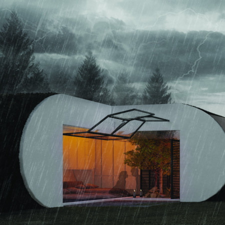 Resilient Shelter Crafted from Durable Fiberglass and Sustainable Materials