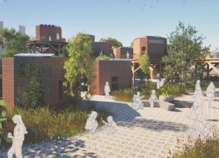Octagonal Residences with Recycled Ceramic Tiles and Green Roofs for Community Living