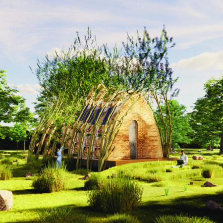 Charred Wooden Shingles and Green Roof Integration in a Sustainable Urban Habitat