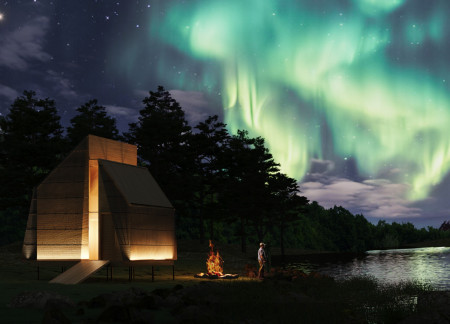 Charred Wood Enclosure Embracing River Access for Sustainable Fishing Community