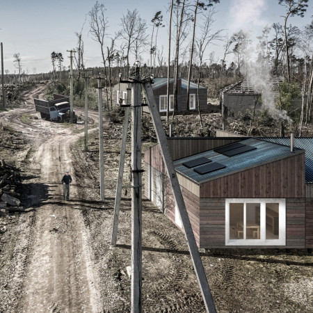 Charred Wood Accents and Cross-Laminated Timber Form Sustainable Communal Living Space