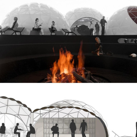 Geodesic Domes Topped with Etfe and Basalt in a Volcanic Landscape Retreat