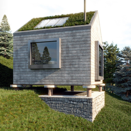 Charred Wooden Shingles and Cross-Laminated Timber Define a Sustainable Micro Home Amidst Mountain Landscape