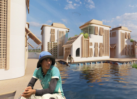 Floating Community Built from Recycled Plastic and Gray Water Systems Embracing Ecological Living