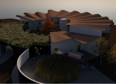 Undulating Roof Design Blending Natural Light and Therapeutic Spaces with Cedar Shingles