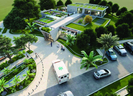 Green Roofs and Community Gardens Enhanced by Local Wood and Natural Textiles in a Palliative Care Facility