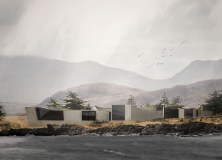 Curved Concrete and Glass Sanctuary with Native Landscaping for Hospice Care