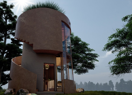 Cylindrical Structure Enhanced by Laterite Plaster and Vetiver Canopy for Sustainable Living