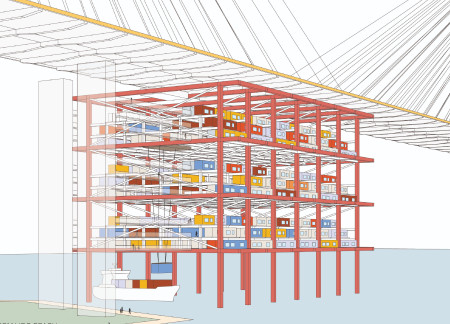 Reimagining Urban Living with Shipping Containers Beneath a Bridge