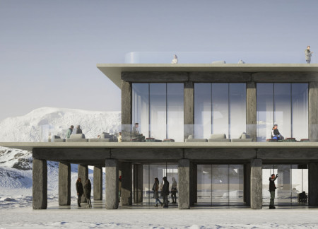 Monolithic Natural Stone Structure Featuring Gradient Glass for Wilderness Accessibility