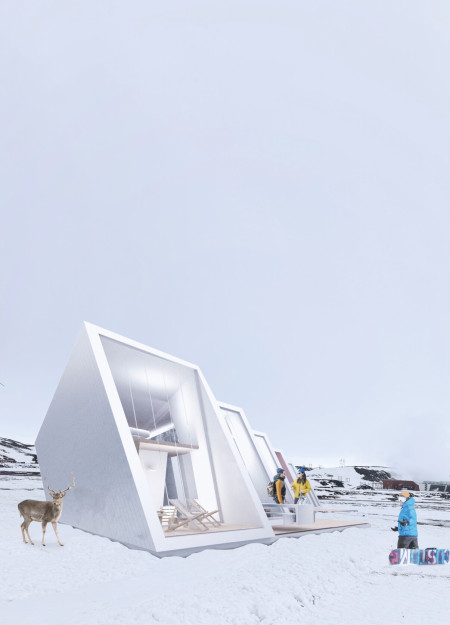 Charred Wood Facade and Glass Elements Enveloping a Multi-Functional Outdoor Hub in Icelandic Mountains
