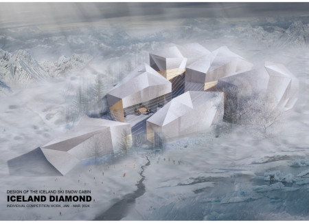 Reflective Aluminum Structure Mimicking Icebergs in Winter Retreat