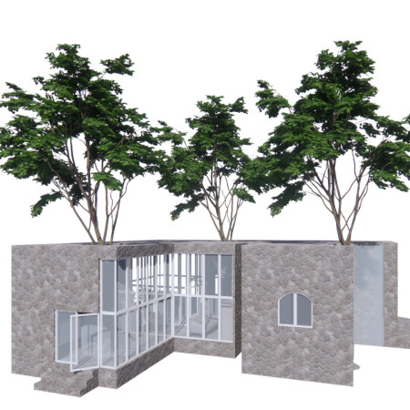 Tree-Integrated Design Featuring Natural Stone and Glass Walls for a Ski Retreat