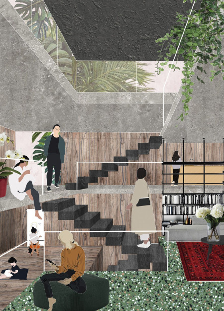 Vertical Gardens and Modular Living Units in Concrete and Wood Beneath Urban Infrastructure