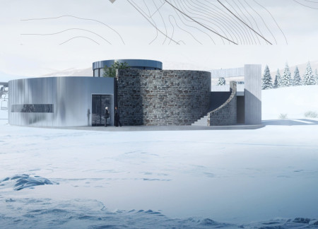 Charred Wooden Shingles and Glacial Stone Form a Community Hub in an Icelandic Landscape