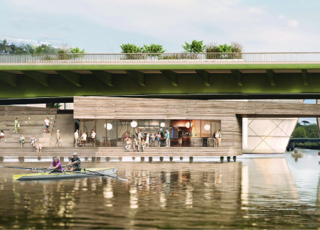 Charred Wooden Shingles and Green Roofs Enhancing Urban Community Spaces