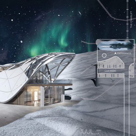 Curvilinear Aluminum Facade with Panoramic Views in a Sustainable Ski Area
