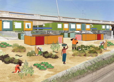 Repurposed Shipping Containers Create Vibrant Communal Spaces Within Urban Agriculture Framework