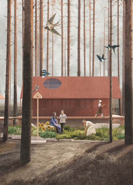 Charred Wooden Shingles and Quadcore Panels in a Sustainable Community Habitat