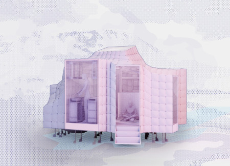 Charred Wooden Shingles and Clear Glass Define a Compact Multifunctional Living Space