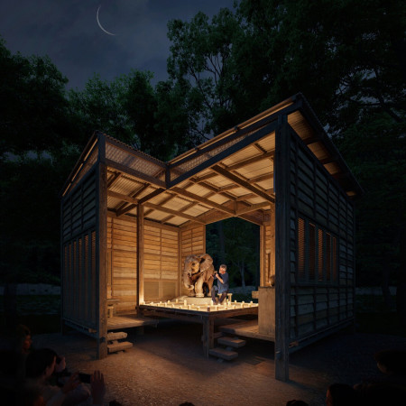 Charred Wooden Shingles and Modular Timber Spaces Shaping a Community Performance Venue