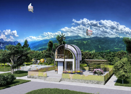 Curvilinear Roof Integrated with Solar Tiles Featuring Recycled Masonry in a Compact Sustainable Dwelling