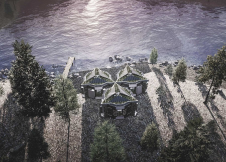 Hexagonal Modular Housing Integrating Green Roofs and Local Wood Materials