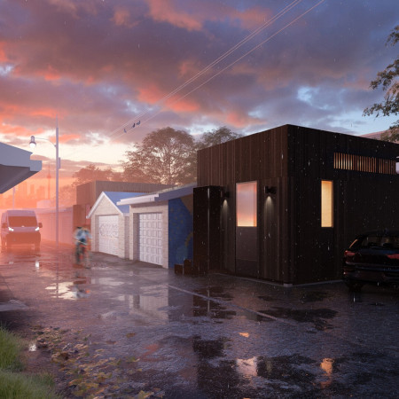 Charred Cedar Facades and Rainwater Harvesting in Urban Living Spaces