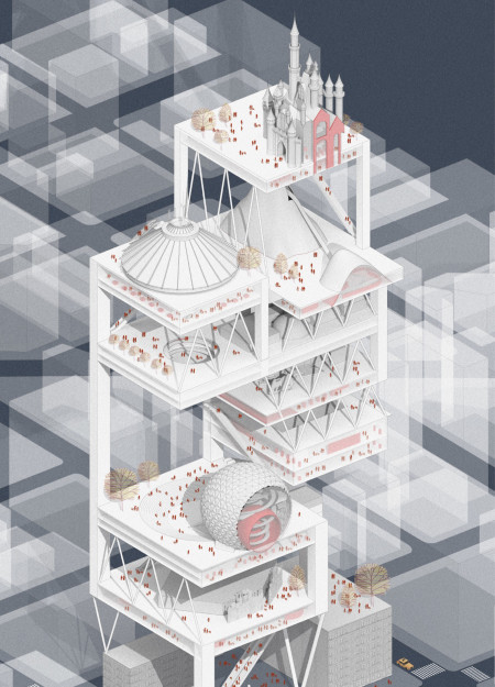 Charred Wooden Shingles and Steel Structure Forming Community Engagement Spaces in Urban Environment