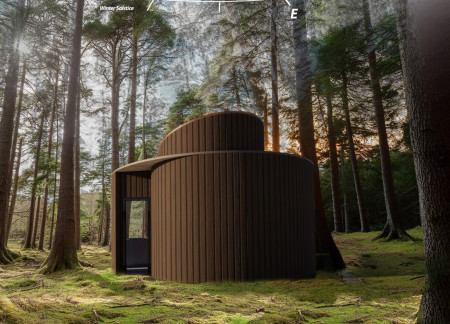 Sustainable Microhome Utilizing Local Larch Wood and Integrated Rainwater Systems