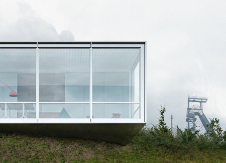 Elevated Transparency Through Extensive Glazing and Steel Formwork in Compact Residential Design