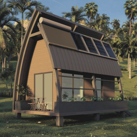Curved Roof Structure Incorporating Bamboo Flooring and Thermal Panels for Sustainable Living