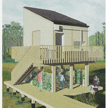 Elevated Community Hub Crafted from Treated Pine and Blackstain Facades with Vertical Greenery Integration