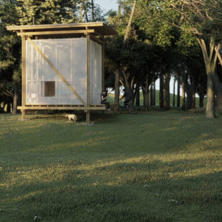 Translucent Polycarbonate and Cross-Laminated Timber Cabin Nestled Along a Scenic Hiking Trail