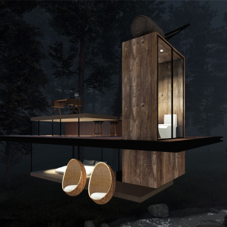 Elevated Living in Reclaimed Wood and Charred Shingles Amidst Nature