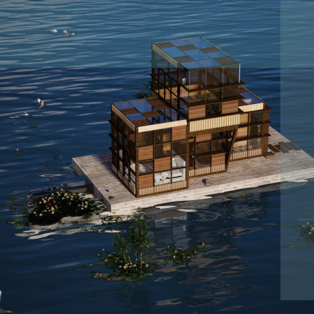 Floating Observation Cabin Crafted from Sustainable Timber and Glass Overlooking Avian Habitats